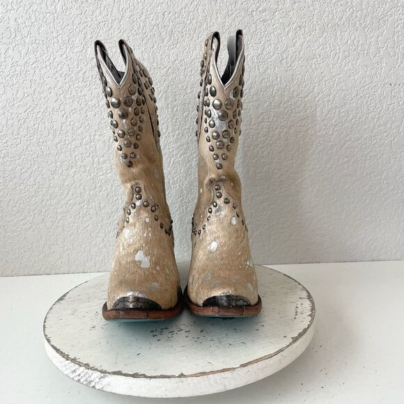 Lane Womens Midi Cowboy Boots 7 Cowhide Hair on Hide Cowgirl Western Pointed Toe - Picture 4 of 13